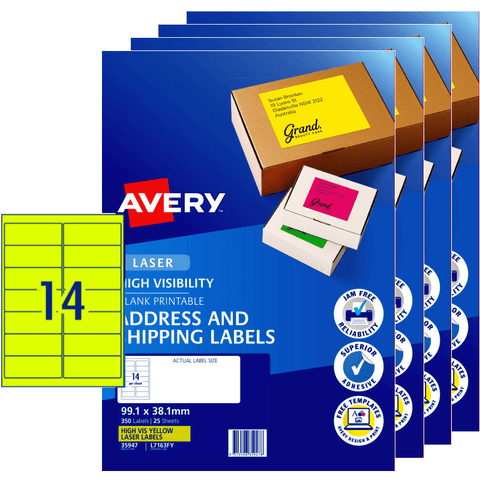Avery Fluoro Yellow High Visibility Shipping Labels for Laser Printers 350 Pieces