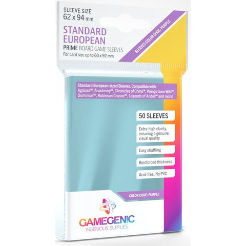 Gamegenic Prime Board Game Sleeves Standard European-Sized 62mmx94mm 50 Sleeves (Purple)