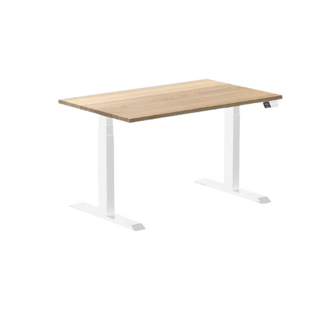 Desky Dual Hardwood Sit Stand Desk 120cm (White Ash Desktop/White Frame)
