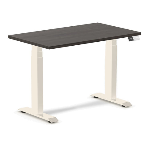 Desky Dual Mini Sit Stand Desk 1000x600 Burnished Wood Desktop and Wheat Frame