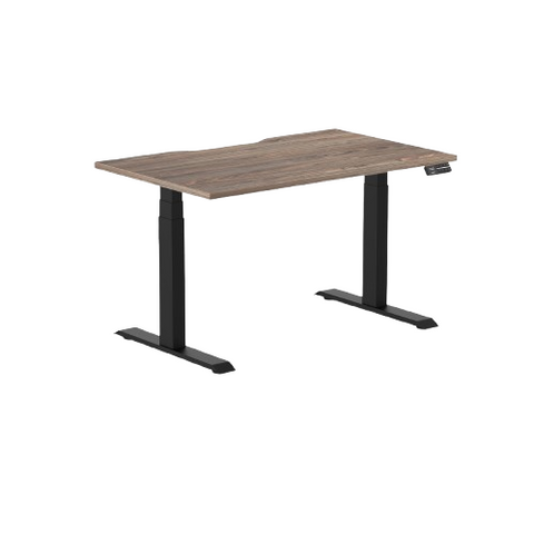 Desky Dual Scalloped Melamine Sit Stand Desk - Natural Walnut / 1200x750mm / Matte Black