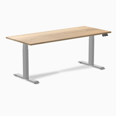 Desky Dual Hardwood Sit Stand Desk 180cm White Ash Desktop and Grey Frame