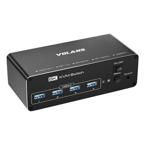 Volans HDMI and DP 8K Dual Monitor KVM Switch with 4 Port USB 3.0 Hub (VL-KVM9)