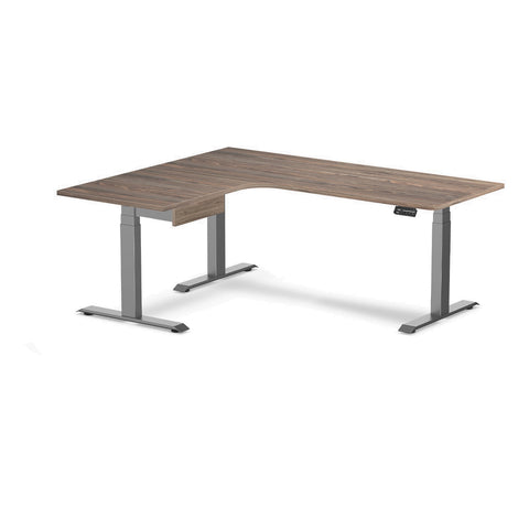 Desky L-Shape Melamine Standing Desk With Drawer 180cm - Left Return Natural Walnut Top and Space Grey Leg