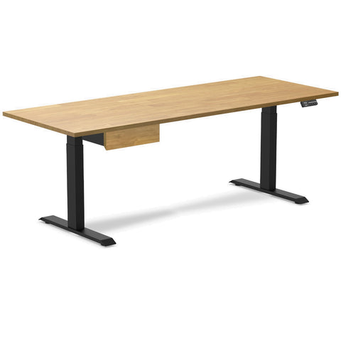 Desky Dual Rubberwood Standing Desk With Drawer 200cm Light Oak Desktop and Matte Black Frame
