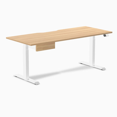 Desky Dual Scalloped Melamine Standing Desk With Drawer - Sublime Teak / 1800x750mm / White