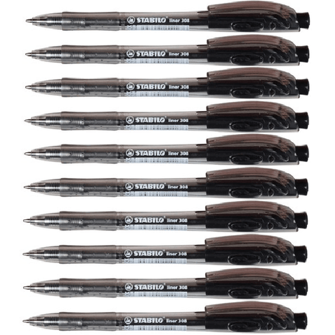 Stabilo 308 Liner Retractable Ballpoint Pen Medium (Black) [Box 10]