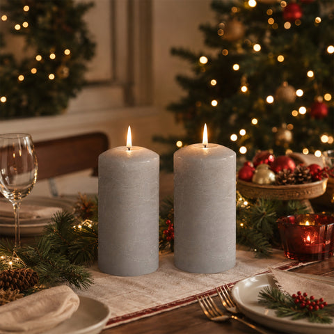 Lexi Lighting Set of 2 LED Grey Wax Pillar Candles - Large