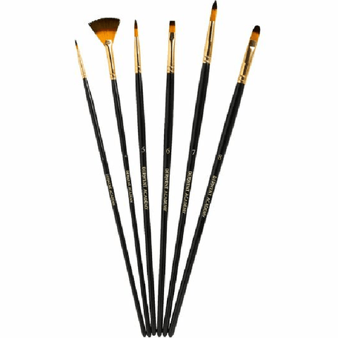 Derwent Academy Taklon Paint Brushes Small Assorted Tips Pack 6