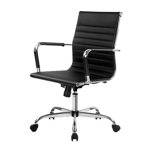 Artiss Office Chair Conference Chairs PU Leather Mid Back (Black)