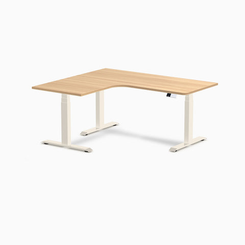Desky L-Shape Melamine Sit Stand Desk 160cm - Left Return Sublime Teak Top and Matte Black Leg