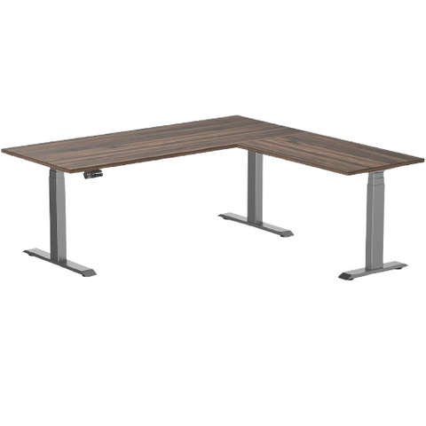 Desky Eco L-Shape Melamine Sit Stand Desk 180 x 175 cm Jarrah Legno Top and Space Grey Leg