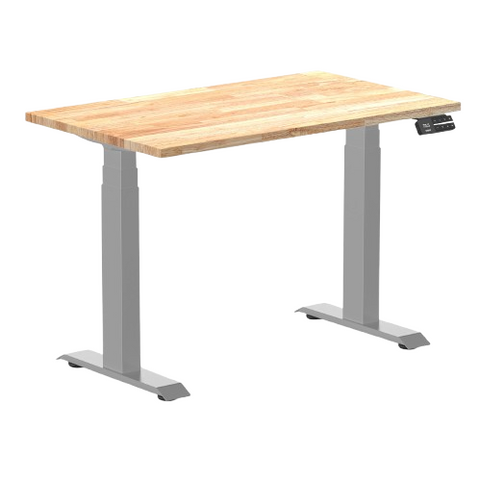 Desky Dual Mini Rubberwood Sit Stand Desk 100cm Natural Desktop and Grey Frame