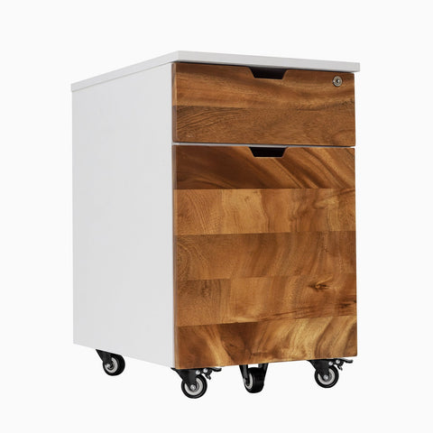 Desky Minimal Wooden Filing Cabinet - White / Saman Hardwood