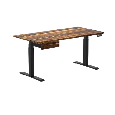 Desky Dual Hardwood Standing Desk With Drawer 150cm Pheasantwood Desktop and Matte Black Frame
