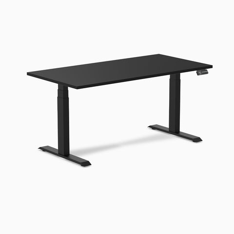 Desky Dual Melamine Sit Stand Desk 150cm Black Desktop and Matte Black Frame