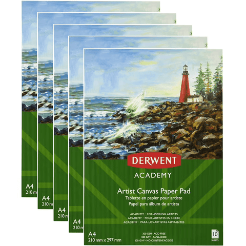 Derwent 5 Pack Academy Artists Canvas Paper Pad 300gsm 10 Sheets A4