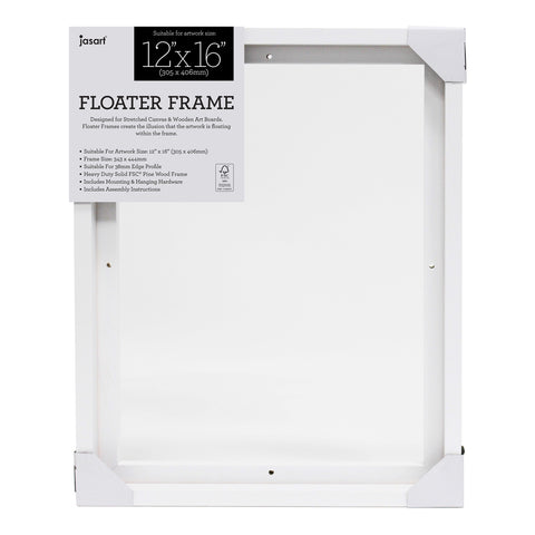 Jasart Thin Edge Artwork 12x16" Wood Floater Canvas Painting Frame Rect White