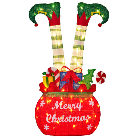 Christabelle Elf in Gift Sack Christmas Display Warm White LED Lights 86cm Decoration Yard Lawn Statue