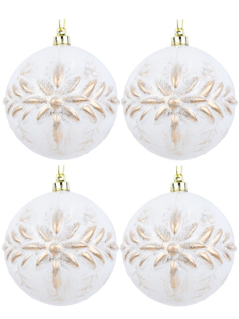 Christmas Warehouse - DECR9146 4x Dynamic White & Gold Statement Textured Vine Baubles | 80mm White with Gold