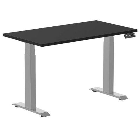 Desky Dual Mini Sit Stand Desk 1100x600 Black Desktop and Grey Frame