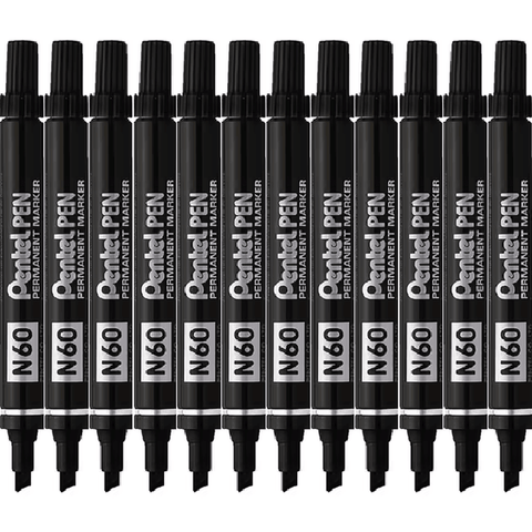 Pentel N60 Box 12 Permanent Marker Chisel Point (Black)