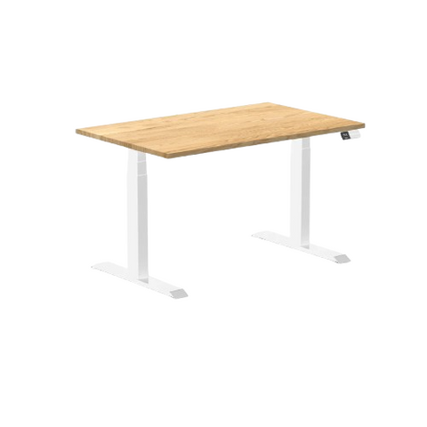 Desky Dual Hardwood Sit Stand Desk 120cm (White Oak Desktop/White Frame)