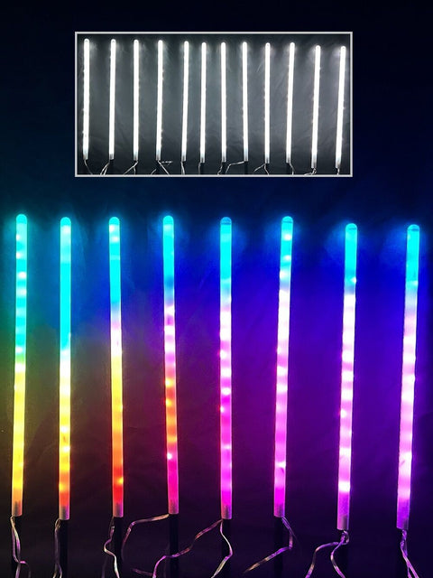 Christmas Warehouse - LITEPT19 12x LED Meteor Shower Path Lights - Rainbow Multi Colour Tubes | 50cm Multi Colour in White