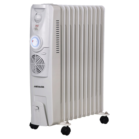 Heller Portable Oil Heater 11 Fin Fan Timer with 2400W 3 Heat Settings White