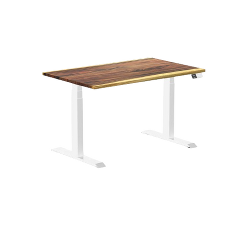 Desky Dual Hardwood Sit Stand Desk 120cm (Saman Desktop/White Frame)