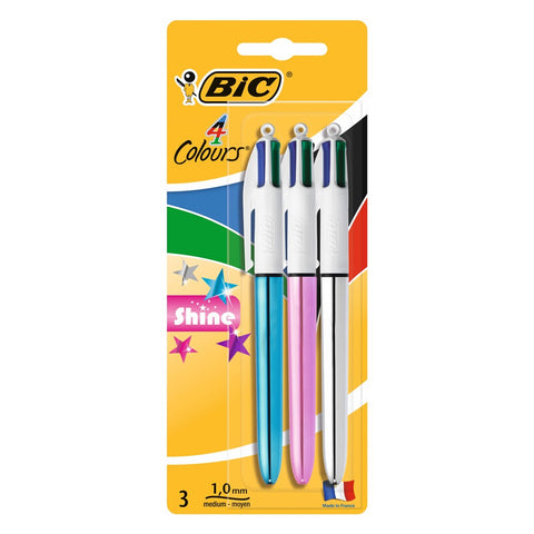 Bic 4-Colour Shine Metallic Pens Set 1.0mm Stationery (3-Pack)