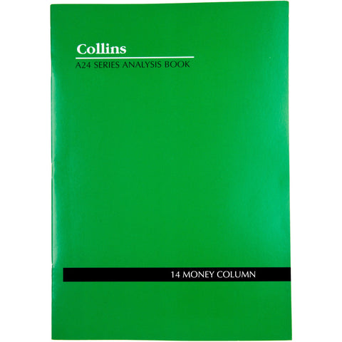 Collins Debden Collins A24 Series Analysis Book 14 Money Column Feint Ruled Stapled 24 Leaf A4 Green