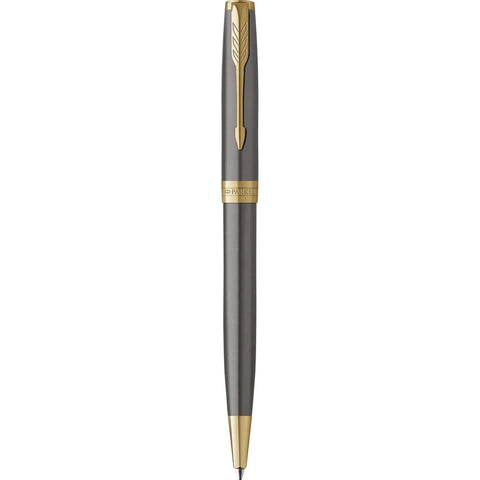 Parker Sonnet Grey Lacquer Gold Trim Ballpoint Pen Medium Nib Gift Box Set