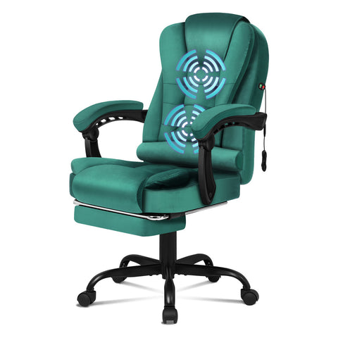 ALFORDSON Massage Office Chair Footrest Executive Velvet Seat (Green)