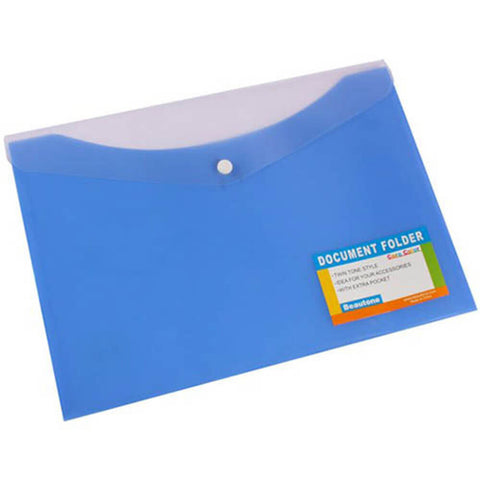 Beautone Button Close Document Wallet (A4) - Pacific Blue