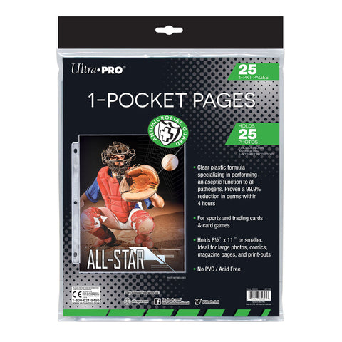 Ultra Pro: UP85695 1-Pocket Antimicrobial Page with 8-1/2"x11" Pocket 25 ct retail pack