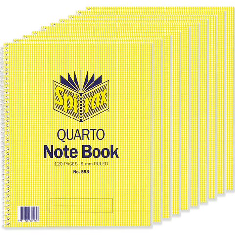 Spirax 593 Notebook Spiral Bound Side Open 120 Page Quarto 252x200mm (10 Pack)