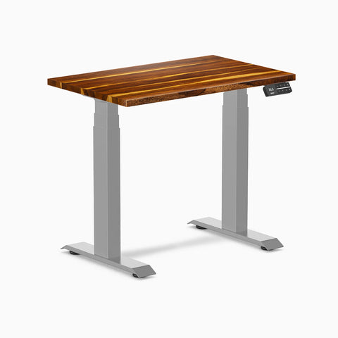 Desky Dual Mini Hardwood Sit Stand Desk 80cm Pheasantwood Desktop and Grey Frame