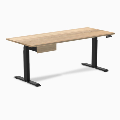 Desky Dual Hardwood Standing Desk With Drawer 180cm White Ash Desktop and Matte Black Frame