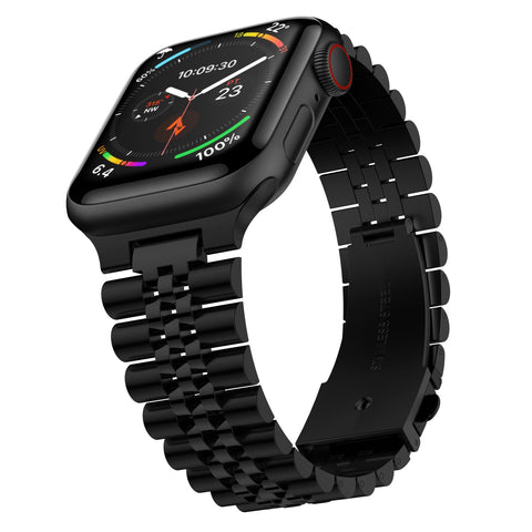 Friendie Perth Collection Steel Link Band for Apple Watch 7/8/9/10/11/SE  (Black) [Small] 38/39/40/41/42mm
