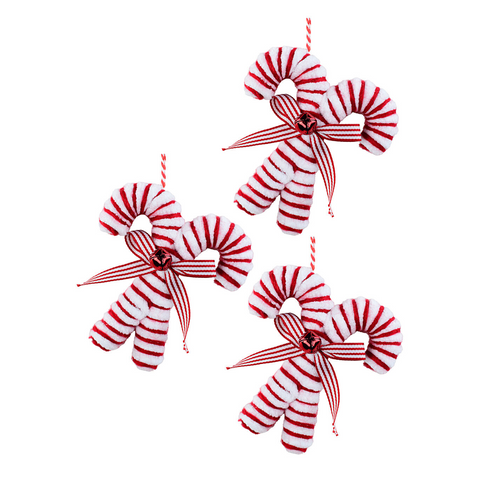 Christmas Warehouse - DECR2638 3x 12cm Classic Red & White Signature Plush Chenille Candy Cane Ornaments
