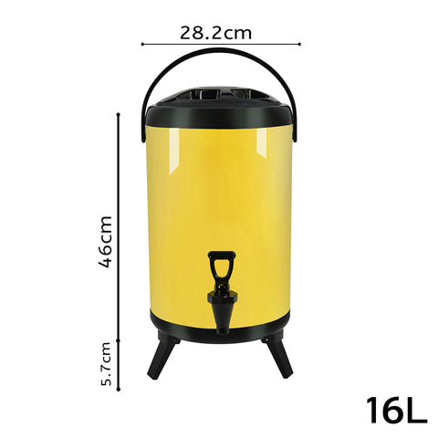 SOGA Insulated Stainless Steel Beverage Dispenser with Faucet 16L (Yellow)