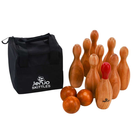 Jenjo Games Outdoor Wooden Skittles Bowling Lawn Game Set