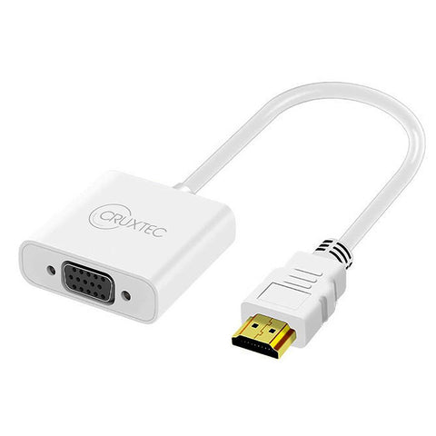 Cruxtec HDMI Male to VGA Female White Cable Adapter with Audio - 15cm (HTV18A-WH)