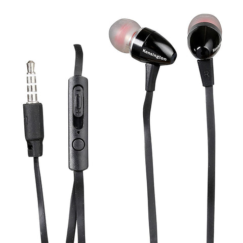 Kensington Wired Stereo Earphones In-Ear Earbuds with On-Cable Mic For Phones Black