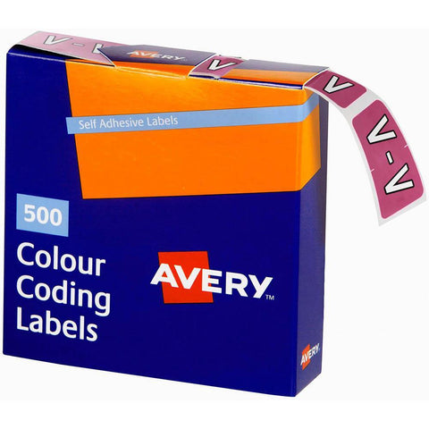Avery 43222 Label Side Tab V Colour Code 25x38mm Mauve Pack 500