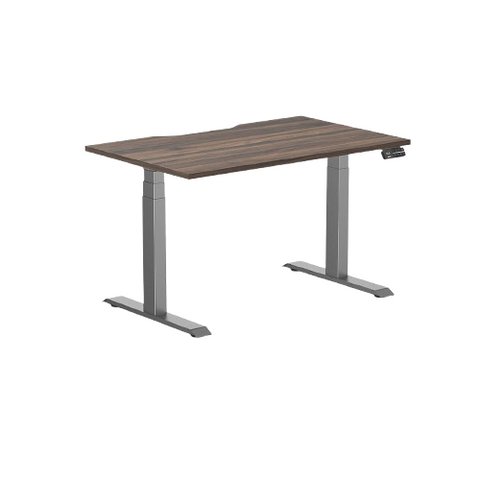 Desky Dual Scalloped Melamine Sit Stand Desk - Jarrah Legno / 1200x750mm / Space Grey