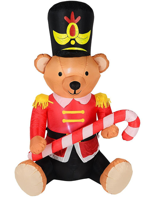 Christmas Warehouse - ARBL2603 1.6m Teddy Bear Soldier With Candy Cane | LED Outdoor Inflatable Brown with Red, Black, and Yellow