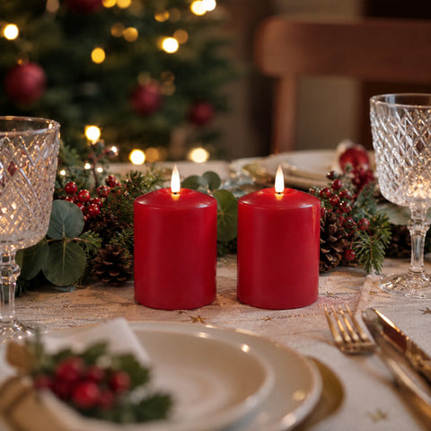 Lexi Lighting Set of 2 LED Red Wax Pillar Candles - Small