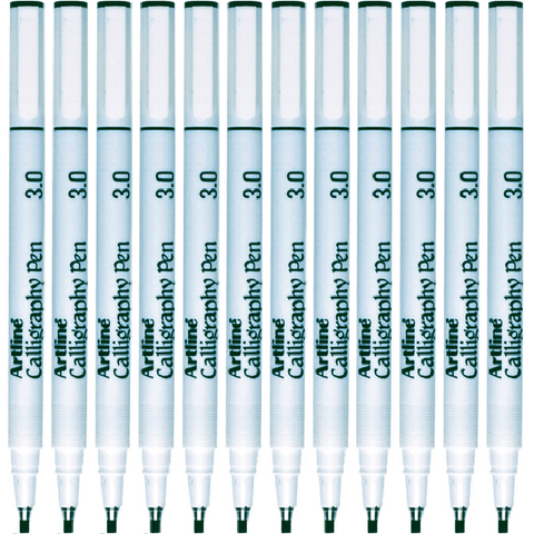 Artline 243 Calligraphy Pen 3.0 Black Pigment Ink Wedge Tip Box 12